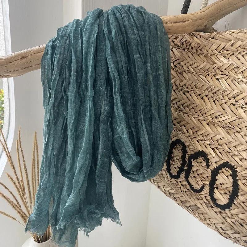New High-End Natural Wrinkled Antique Style Artistic Shawl Sun Protection Versatile Plain Couple Cotton And Linen Scarf Women