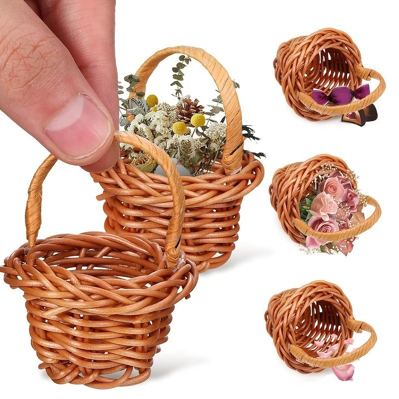 15/20 Stück Mini-Dekokörbchen Set Imitation Rattan Geflochten mit Griffen Miniatur Plastik Geflochtenes Körbchen Foto Requisiten Kleiner Korb