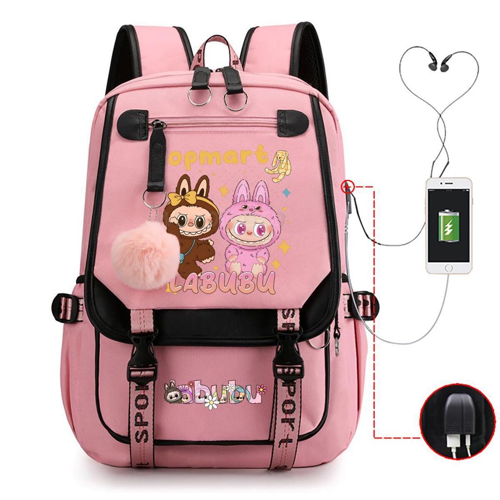 Cute LABUBU cartoon printed backpack for junior high school students with large capacity ins wind school bag