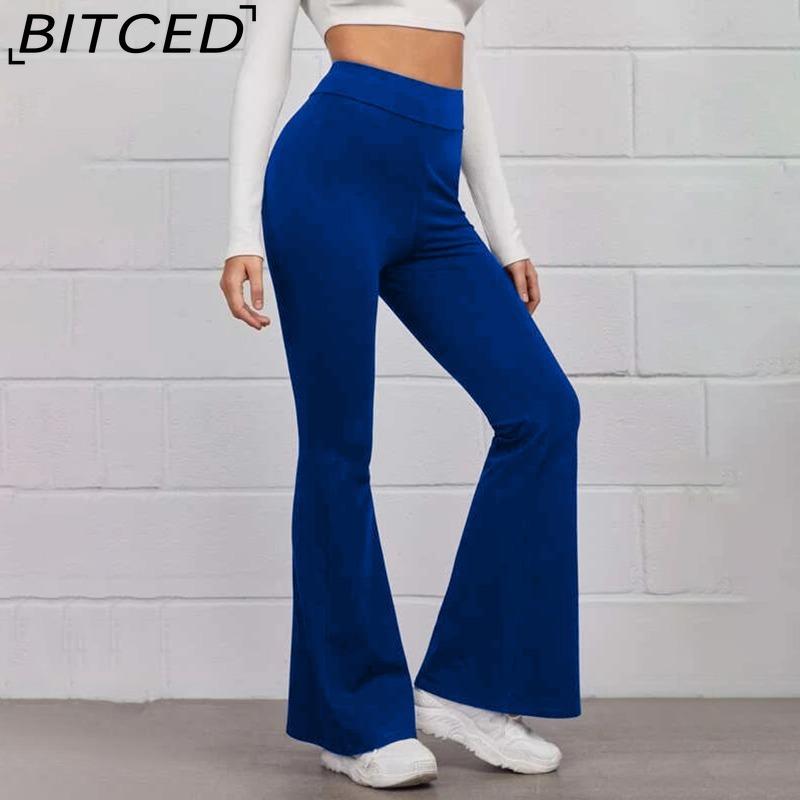 BITCED Women's Trousers Shiny Solid Color High Waist Trousers Spring Autumn Temperament Loose Straight Wide Leg Trousers Casual Wear