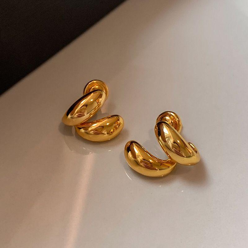 

22K Gold and Silver Color Minimalist Metal Water Drop Bean-Shaped Stud Earrings Female Accessible Luxury Minority Fashion Fancy Earrings Eardrops Gold