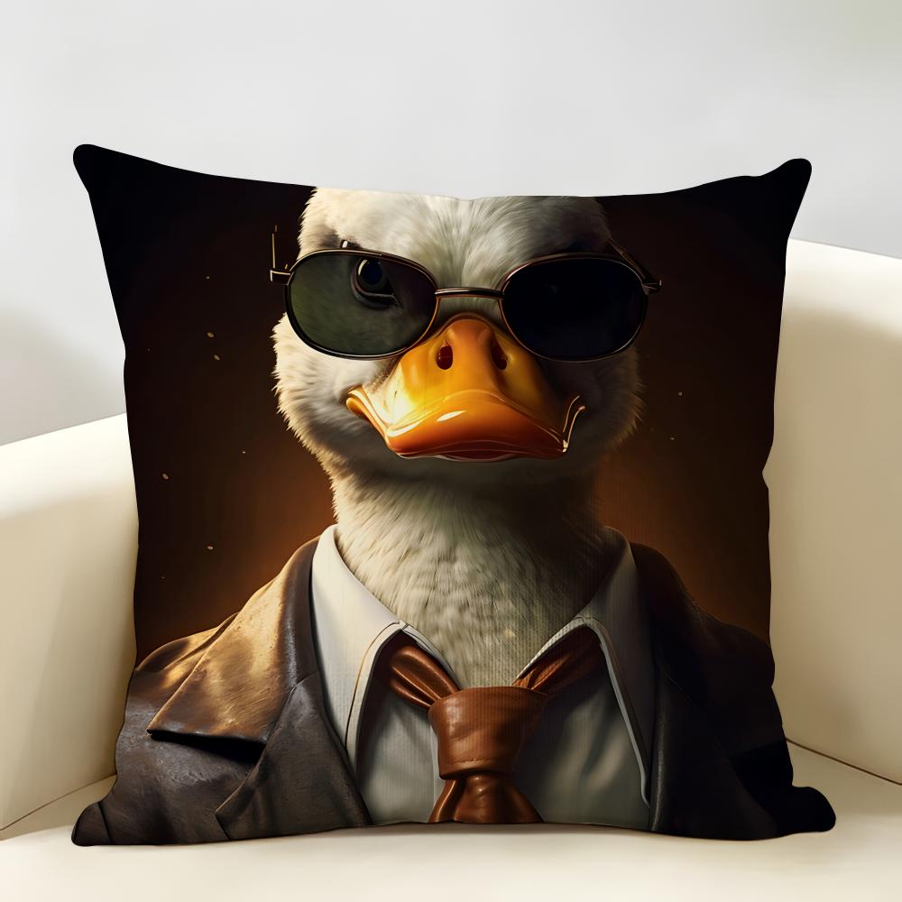 Cute Funny Goose Duck Art Cushion Cover Natural Linen Organic Fabric DoubleSided Printing Room Sofa Decor Pillow Case