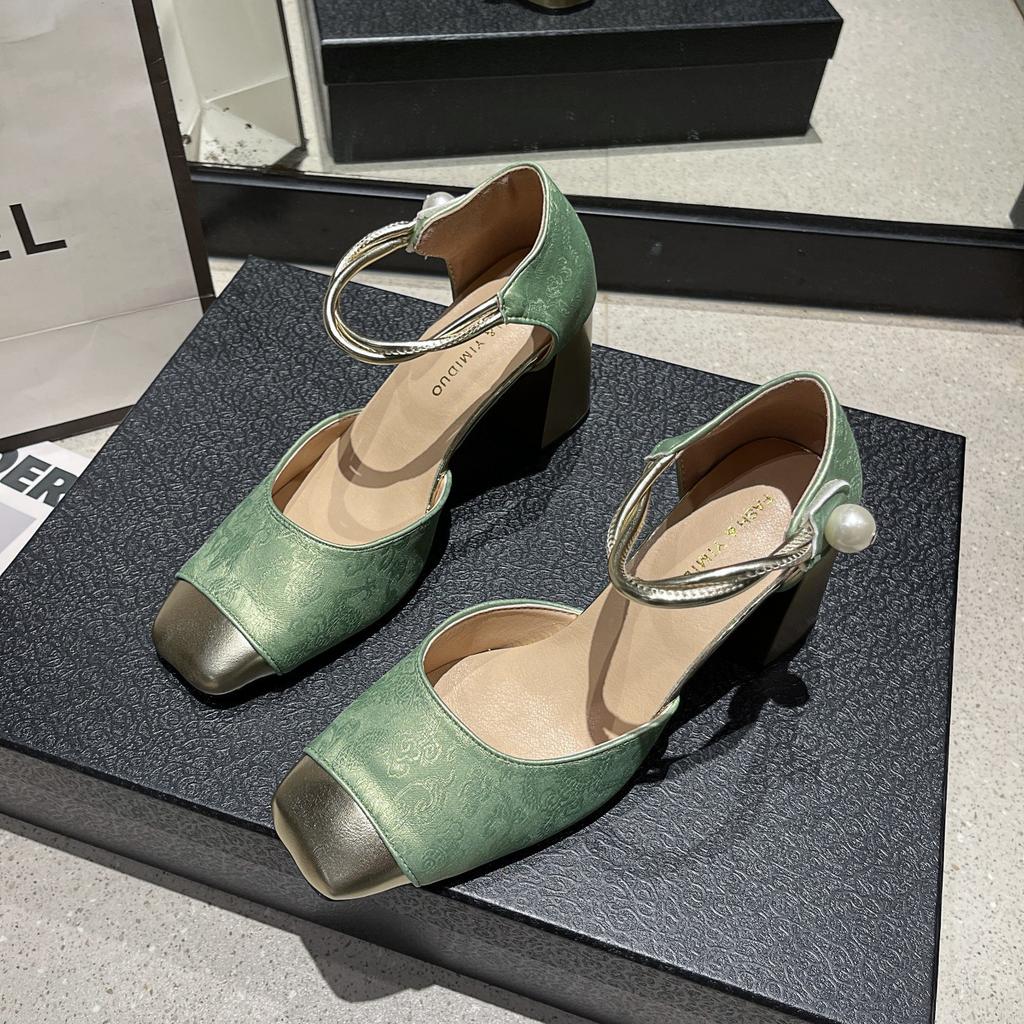 Modeabsätze Frauen Sandalen Frau Leder Mary Jane Sommerabsätze Quadratische Zehenpartie Anzug Weiblich Flacher Ausschnitt Niedrigabsatz Retro 2025 Mädchen