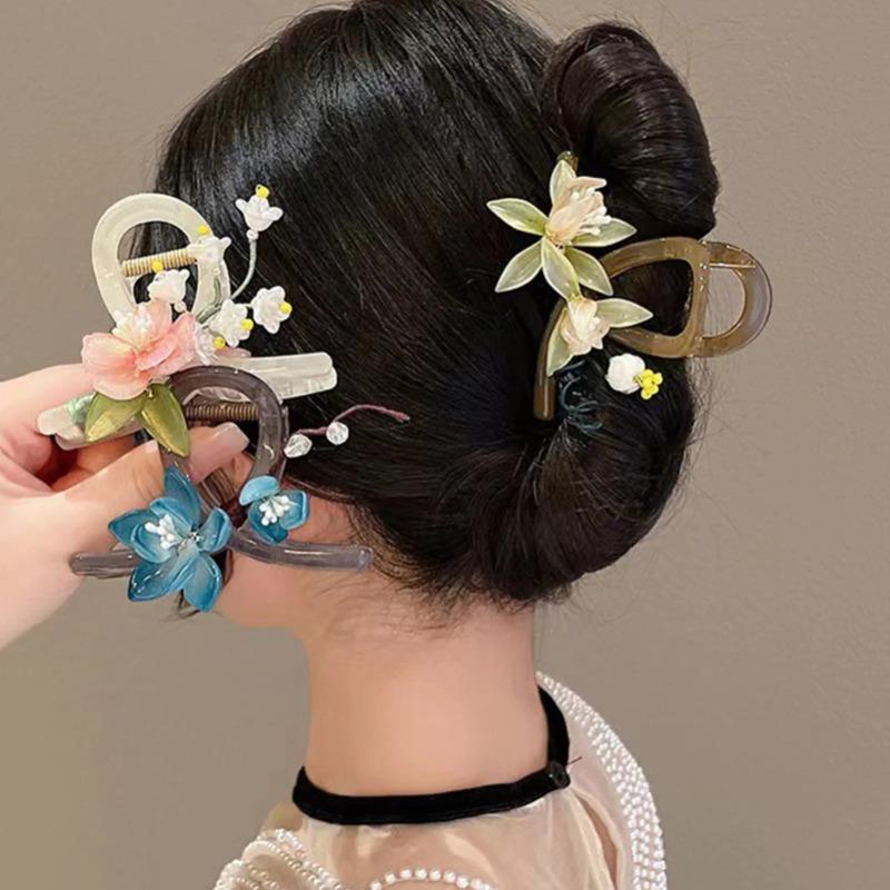 1pcs Chinese Style Floral Acrylic Hairpins Hair Clip Crab Hair Claws For Women Girl Flower Hair Accessories Headdress Party Gifts