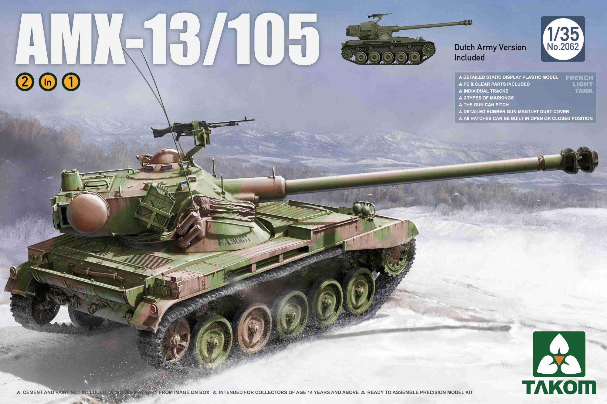 

Пластиковая модель французского легкого танка TAKOM TKO2062 1/35 AMX-13/105
