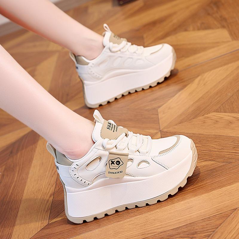 Spring and Summer New Thick-soled Heightening Dad Shoes Women's Leather Casual Sports Shoes Women's Versatile Trendy Muffin Women's Shoes
