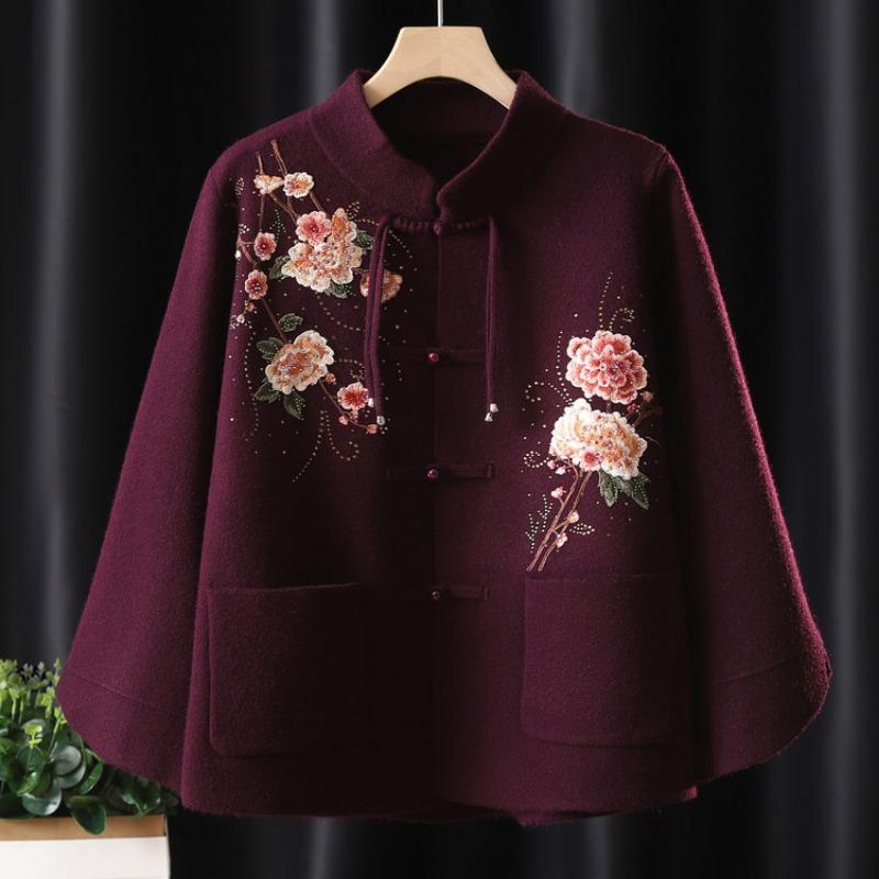 

Вязаный свитер с воротником-стойкой, куртка для мамы, для среднего и пожилого возраста, бабушка, свободная, повседневная женская одежда 5XL фиолетовый