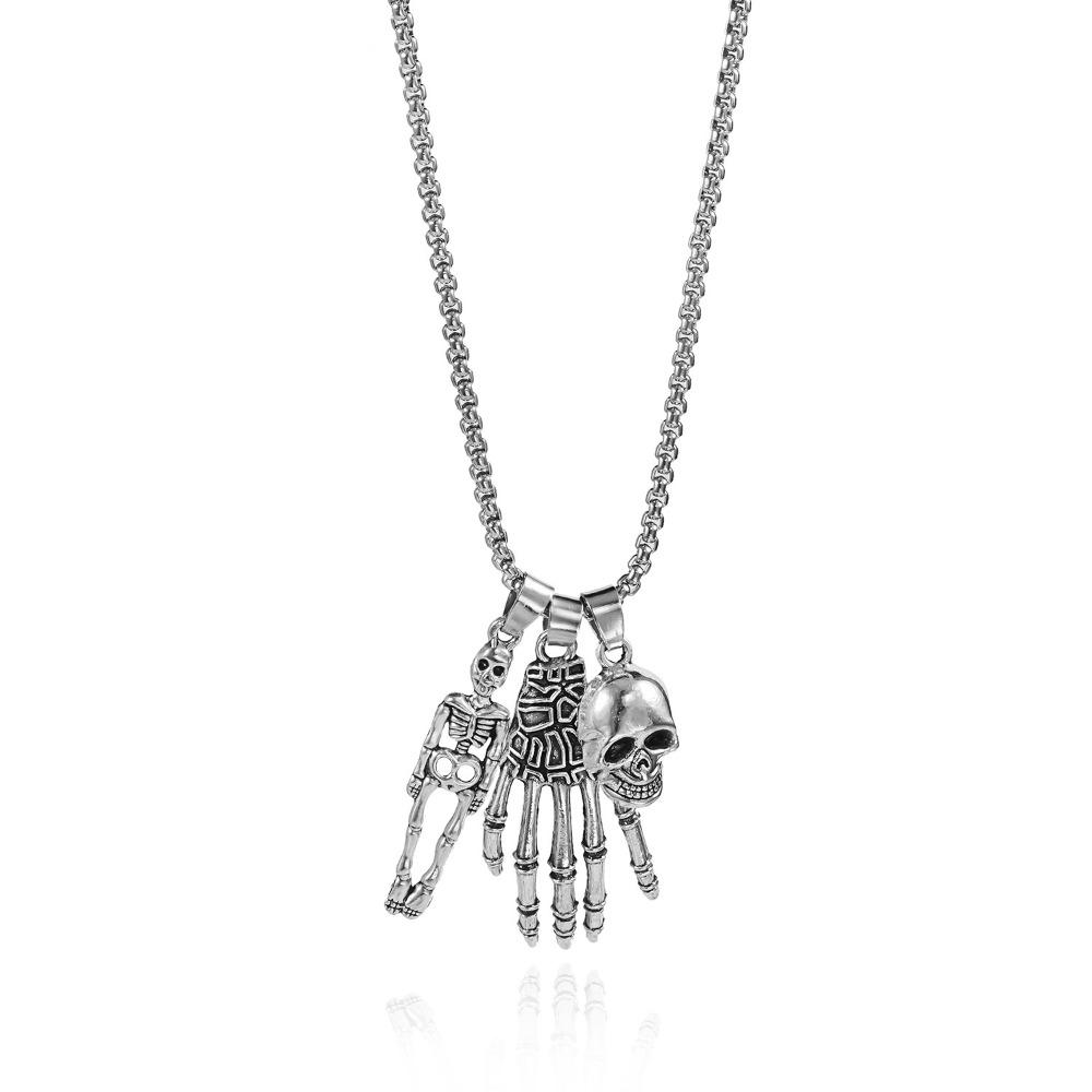 Punk Style Skeleton Pendant Necklace Skeleton Hand Gothic Clavicle Choker Halloween Necklace  Men