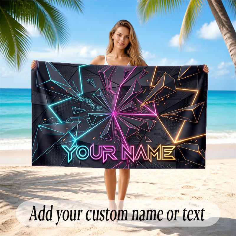 Abstract Geometric Theme Soft Beach Towel Personalized Custom Name Text Towel Portable for Beach Pool Travel