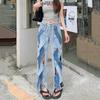 Plus Size Vintage Hole High Waist Casual Loose Women Spring Summer Autumn Jeans Denim Wide Leg Pants