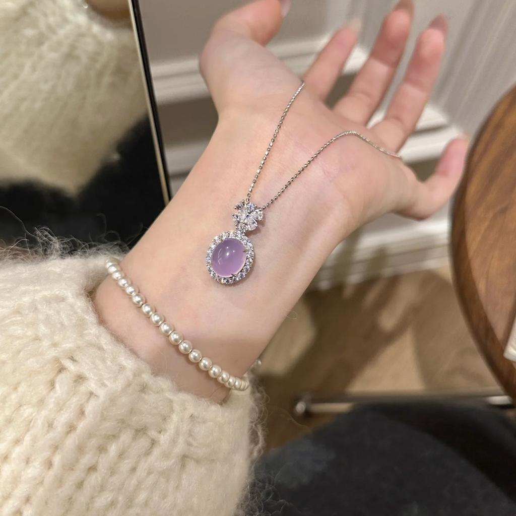 Haute Couture! Natural Purple Chalcedony Bracelet Women'S Handmade Inlaid Ice Transparent Violet Egg Surface Bracelet Temperament