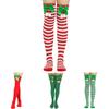 Striking Red-green Stripe Christmas Knee Socks For Women Kids
