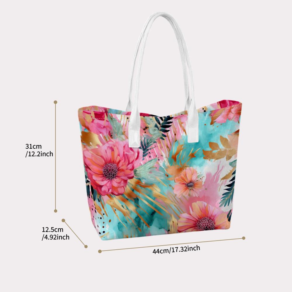 Boho Floral Printed Casual Tote Bag Lightweight Fashion Daily Shoulder Handbag for Women
