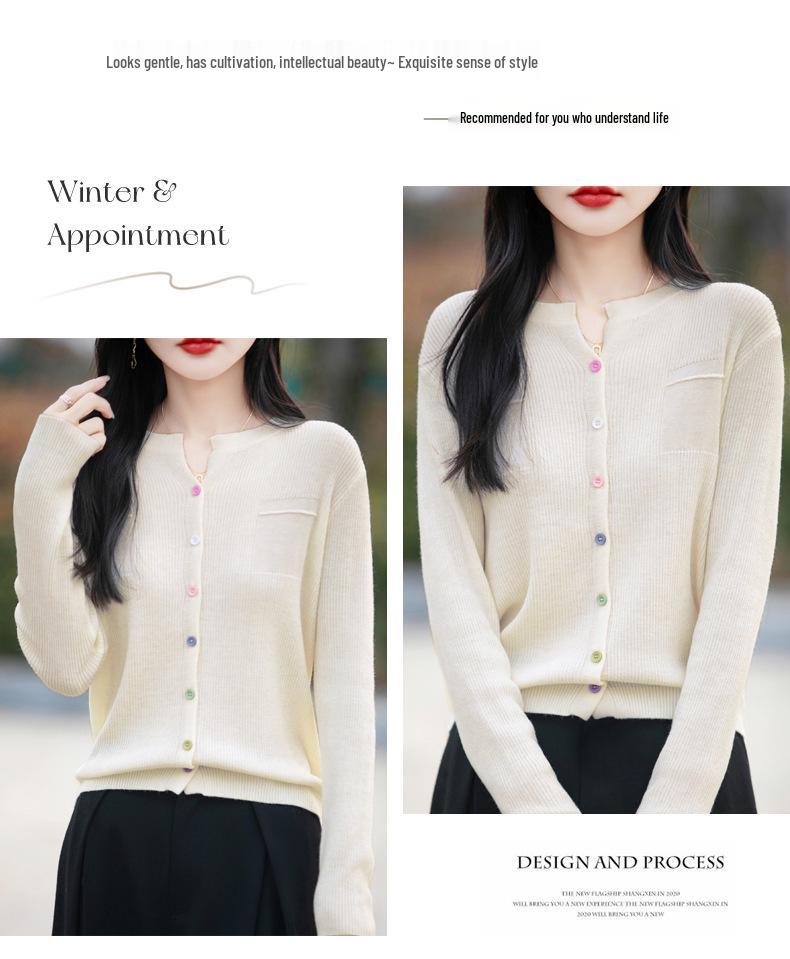 Women's Slimming V-Neck Stripe Button Cardigan for Autumn/Winter
