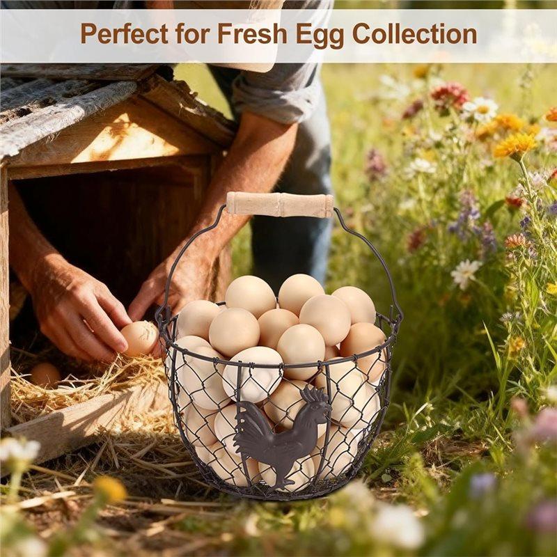 Fresh Rustic Metal Wire Egg Basket 8"- 2 PCS For Farmhouse Style Fresh Eggs For Gathering, Chicken Storage Container Holder