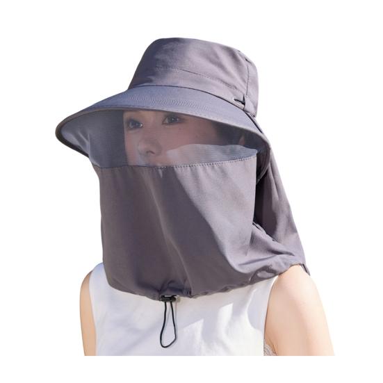 Sombrero de Pescador Malla Transpirable Protector Facial Ala Ancha Protección UV Protector Facial y de Cuello Completo Sombrero de Sol Protector Solar de 360 Grados Cordón Ajustable Exterior