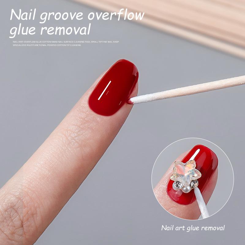 100Pcs Disposable Nail Spill Prevention Glue Wood Cotton Buds Swabs Multifunctional Cleaning Tools