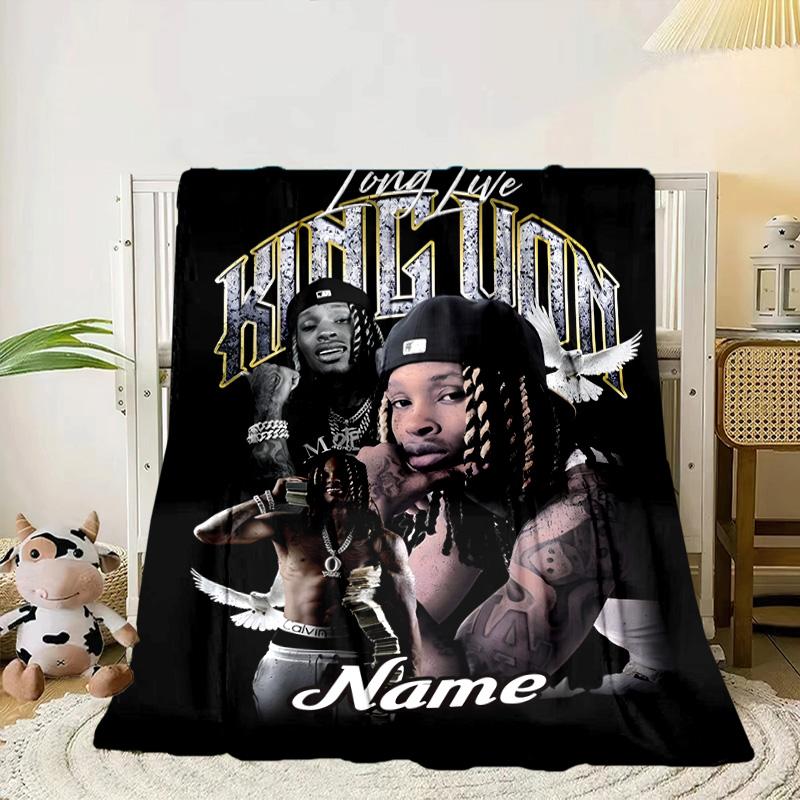 Custom Name King Tattoo Art Blanket bed sofa Blanket Flannel Blanket for Camping, Hiking, Picnic Essentials,gift for family and friends