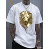 Majestic Lion Graphic T-Shirt (Stylish Gold Print) – Relaxed Fit Short-Sleeve Crew Neck Summer Essential, Casual Comfort | Bold Lion Design T-Shirt