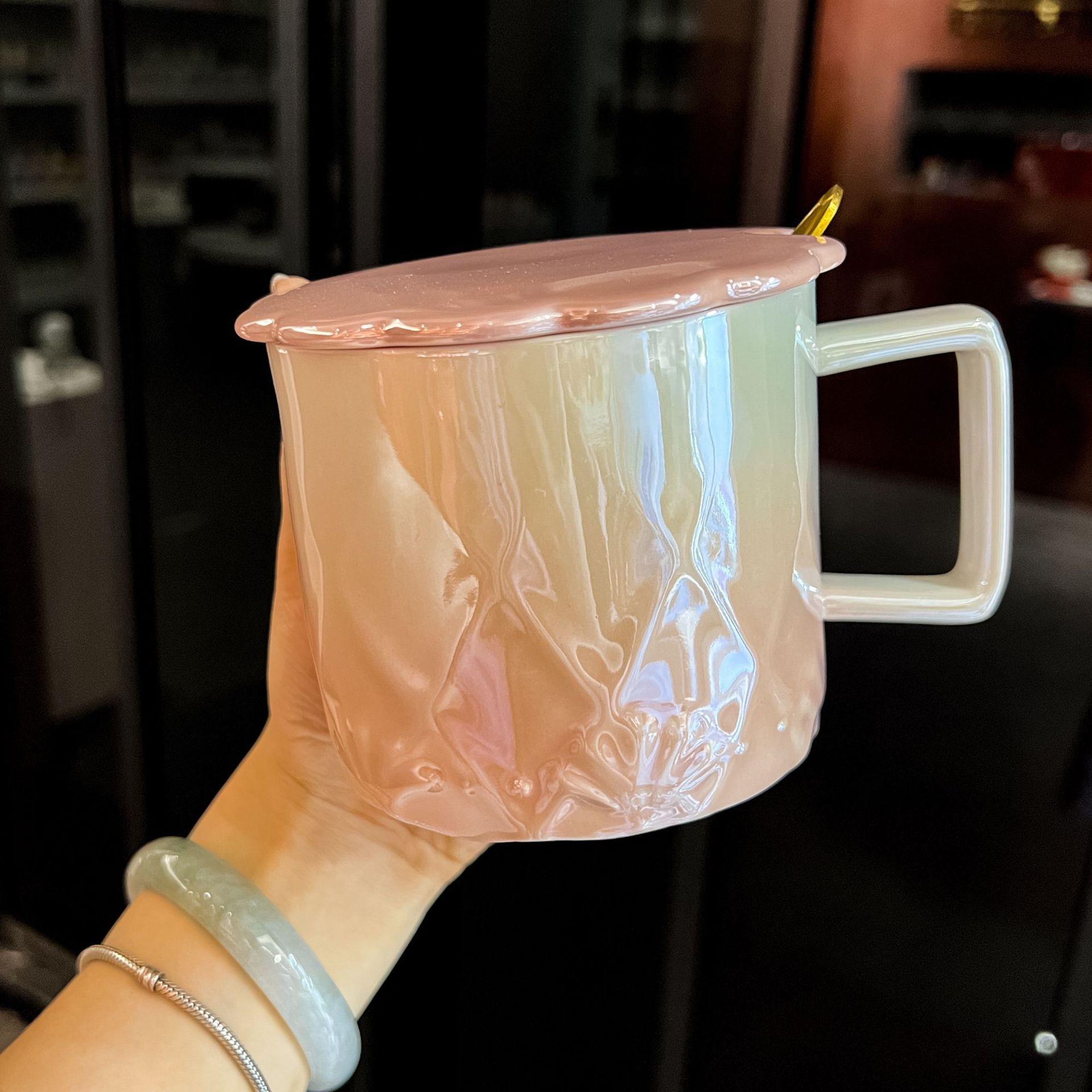 

High End Mug with Lid High Value Couple Cup Drinking Water Cup Household Cup Ceramic Cup Souvenir 380m l