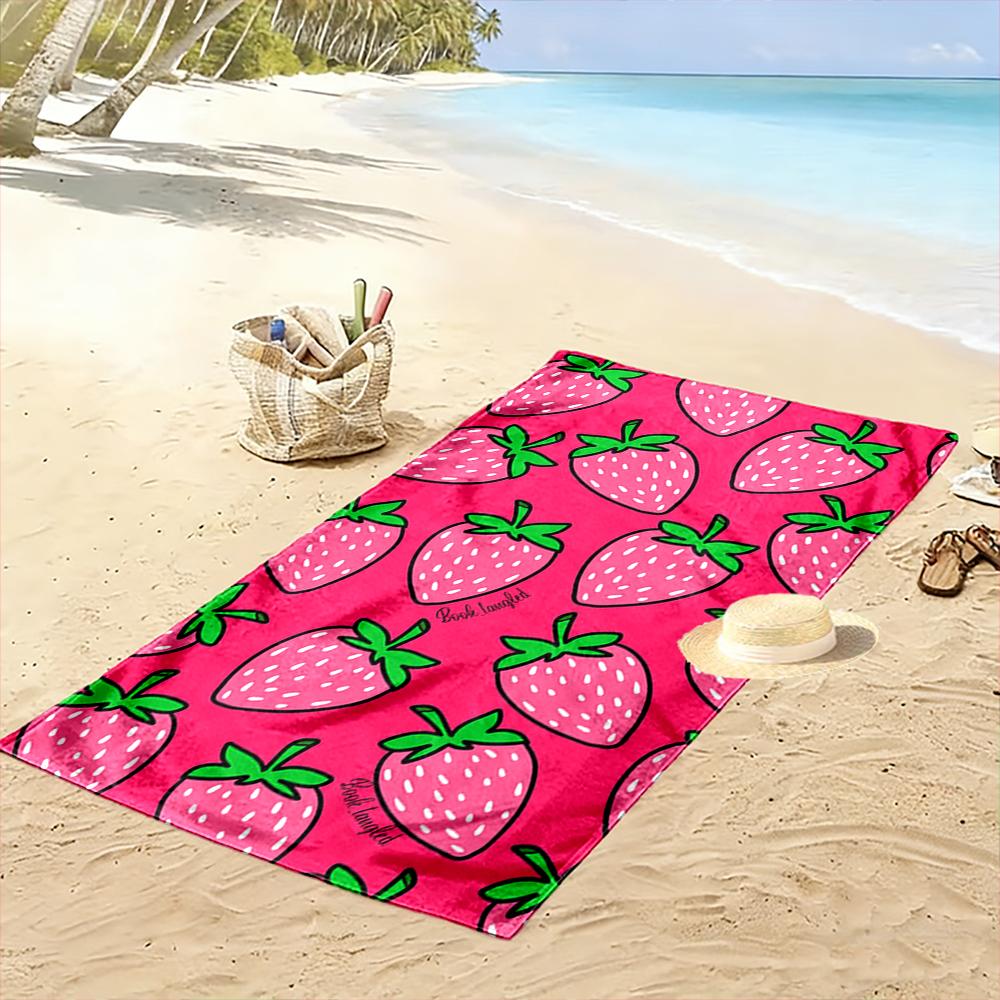 Strawberry Pattern Pink Background Beach towel quick-drying for travel outdoor sports jogging beach and swimming