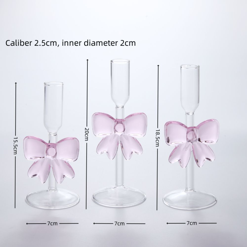 Clear Bow Candle Holder Party Decor Tall Glass Candlestick Holder Table Decoration Party Supplies Candlelight Dinner Props