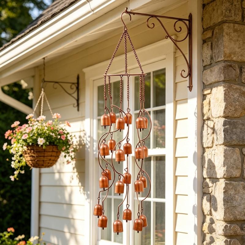 Home Exterior Rain Chain Iron Cup Hanging Water Guide for Gutter Outlet and Roofline Use with Suspended Cup Layout for Porch Covers