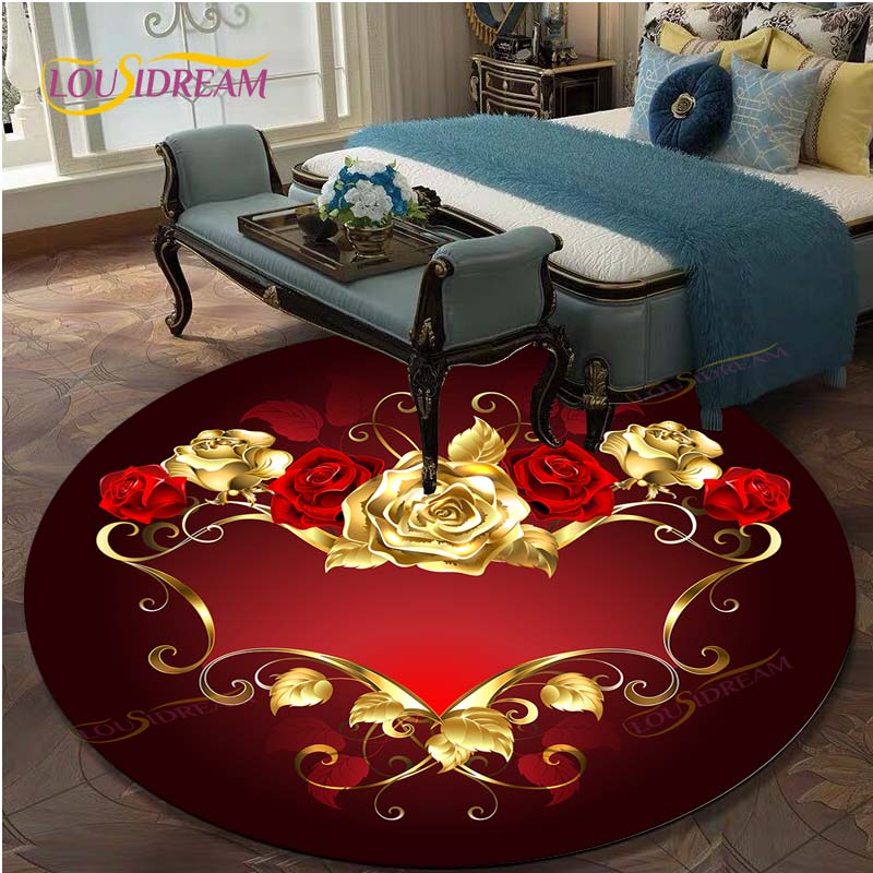 Cute Rose Flower Pattern Area Rug Round Floor Mat Living Room Carpet Bathroom Kitchen Rug Doormat