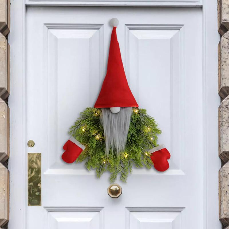 Creative Glowing Faceless Santa Claus Christmas Wreath For Festive Door Decor