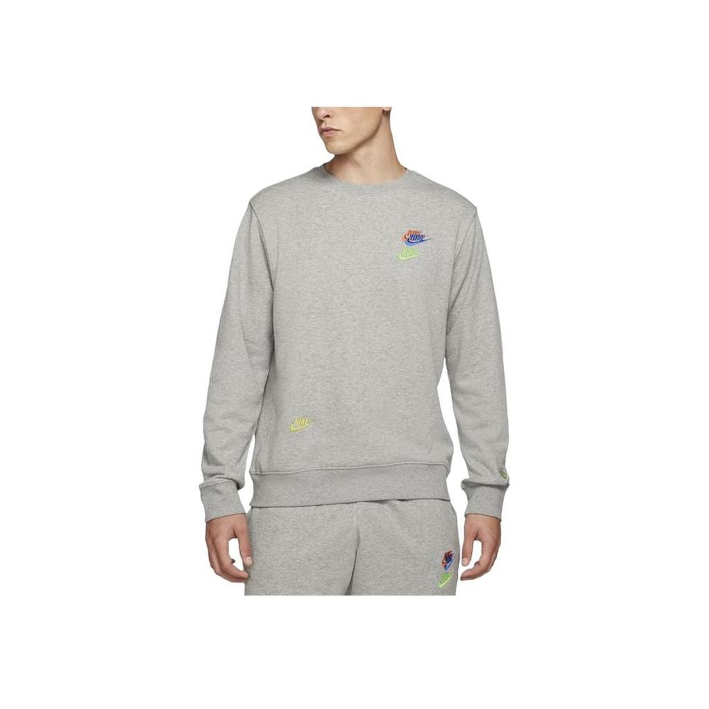 Nike Contrast Logo Crew Neck Pullover Sweatshirt Men Sweatshirt Grey DJ6915-063
