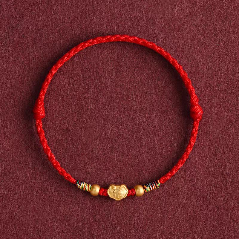 Pure Gold 999 Zodiac Red String Bracelet with Luck Beads for Baby's Full Moon or New Year