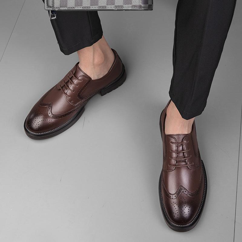 Brand Mens Oxford Genuine Leather Shoes Black Brown Handmade Lace Up Round Head Dress Shoes Wedding Office Business Formal Shoes