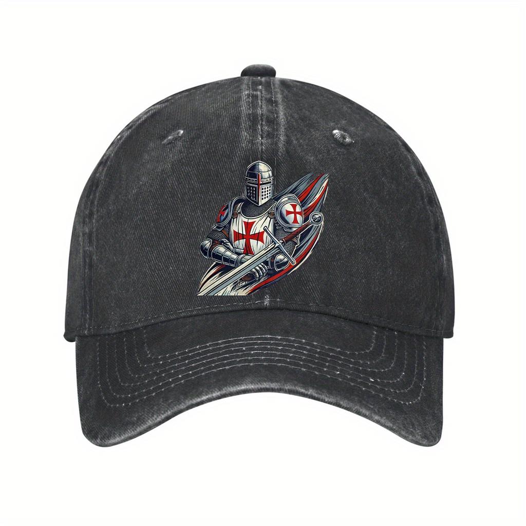 Templar Knight Graphic Baseball Cap Vintage Washed Cotton Adjustable Casual Outdoor Hat