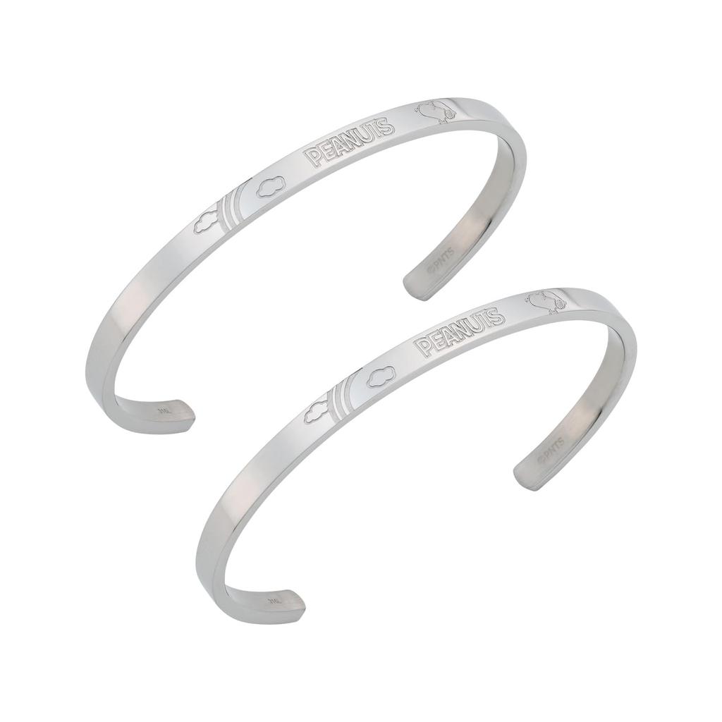 Snoopy Bangle Set of 2 PEANUTS Hypoallergenic Surgical Stainless Steel Rainbow Cloud Sunglasses Basking In the Sun Silver Silver Jewelry Anniversary