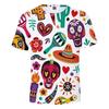 Summer Round Neck 3D Day of the Dead Colorful Skull Print Top Fashionable Casual Short Sleeved Men's and  Women's Unisex T-shirts
