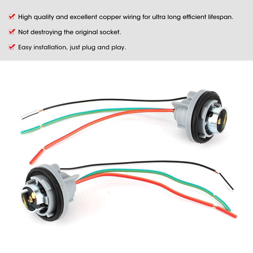 1157 Socket Connector, BAY15D/1157 Iron Core Lamp Holder Adapter Base Socket Connector Harness Plug Brake/Stop/Turn Signal Light