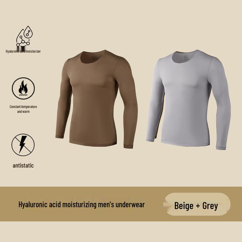 Men’s Ultra-Thin Seamless Self-Heating Thermal Underwear Set - Skin-Enhancing with Hyaluronic Acid for Autumn/Winter