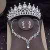 Silver Colors Crystal Bridal Jewelry Sets Women Fashion Tiaras Earrings Choker Necklace Wedding Dress Bride Crown Jewelry Set