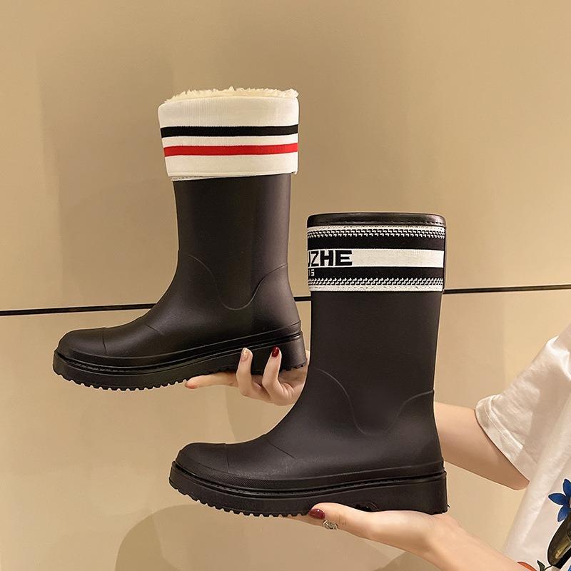 Medieval Rain Boots Women's Fashion Outer Wear Medium Tube Letter Rain Shoes Non-slip Waterproof Shoe Cover Shoes Camping Wading Shoes
