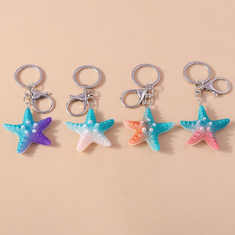 Fashion Summer Beach Starfish Keychain Women Girls Marine Life Key Ring Pendants for Handbag Decor DIY Handmade Jewelry Gifts