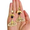 Golden Moth Moon Pendant Earrings with Black Jade & Crystal Butterfly Design