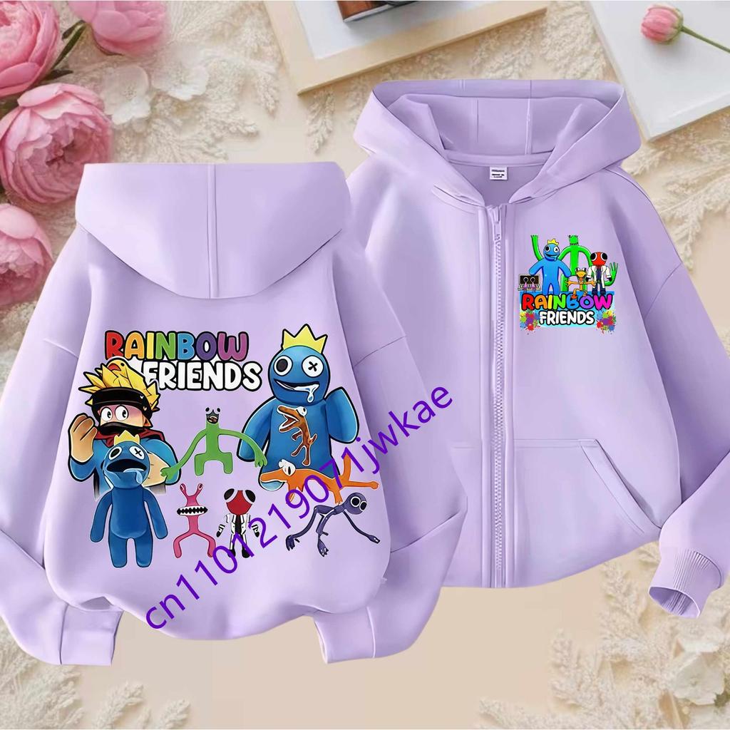 Rainbow Friends Kreslený Sportovní Plný Design Přívěsků Dětská Podzimní a Zimní Větruodolná Vysoce Kvalitní Dlouhý Rukáv Mikina na Zip