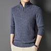 FengXun Men's 100% Pure Wool Half-Zip Stand Collar Knit Sweater FXT6477