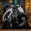 Viking Warrior Norse God Odin Flannel Blanket Nordic Mythology Black White Art Soft Throw Cover Men Gift