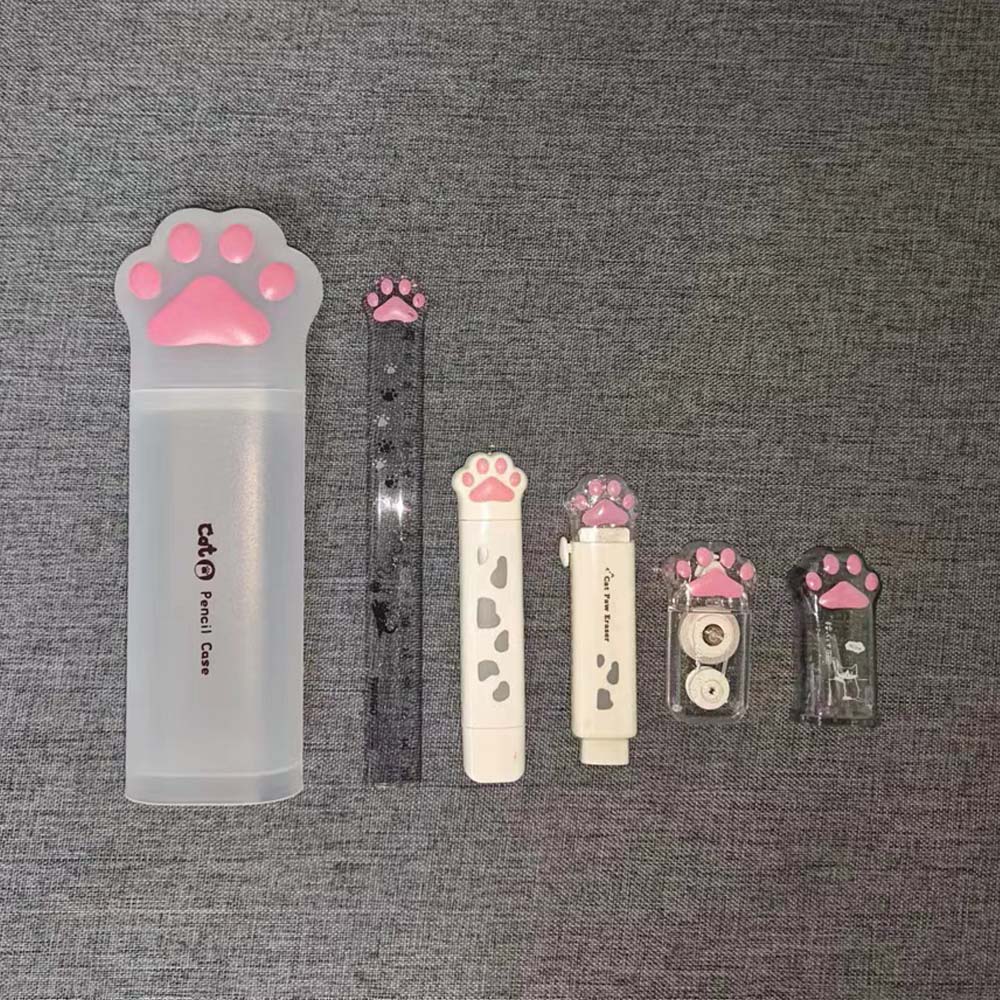 TWINGO Ein Set Katzenpfoten-Schreibwaren-Aufbewahrungsbox mit zufälliger Farbe, 5 Katzenpfoten-Schreibwaren-Kombination, Niedliches Cartoon-Schreibwarenset