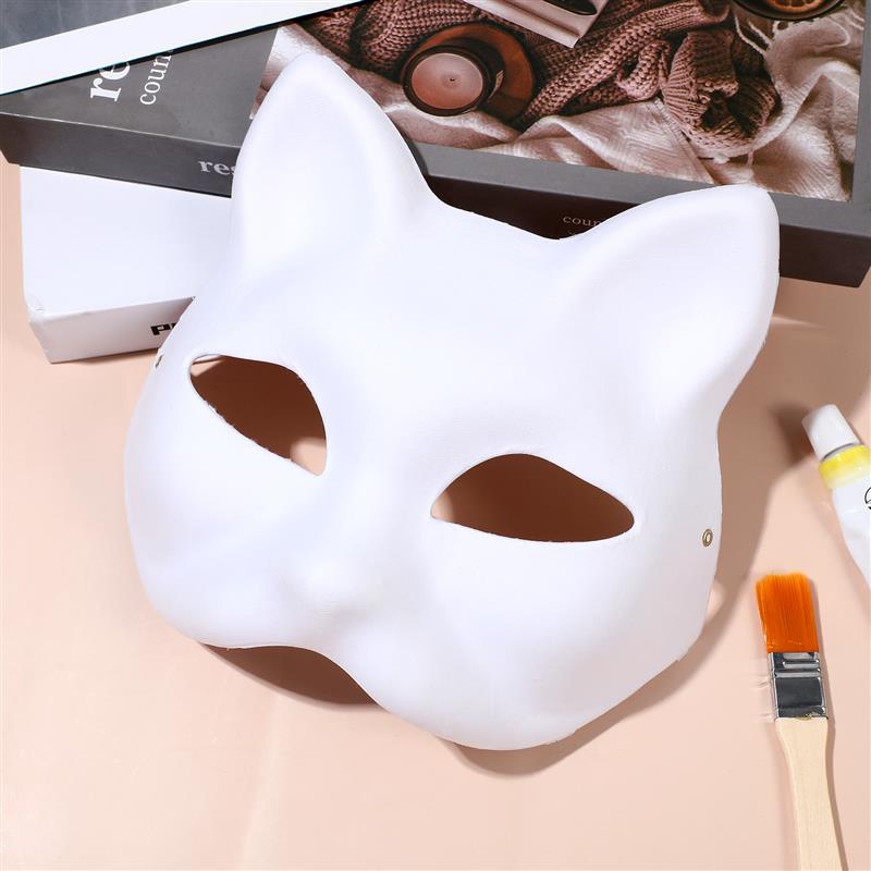 

DIY Аниме Целлюлоза Японская маска Половина лица Ручная роспись Кошка Лиса Маска Аниме Маскарад Хэллоуин Фестиваль Косплей