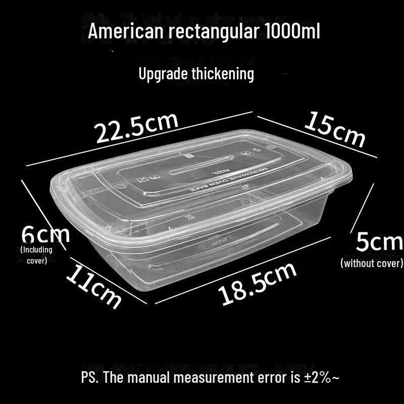 American Rectangular PP Disposable Lunch Box with Lid, Food Grade, Thickened for Takeaway
