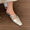 Coarse-heeled silver bag head, half slippers, fairy shoes, 2025 new spring and summer French temperament, half-tray single shoes