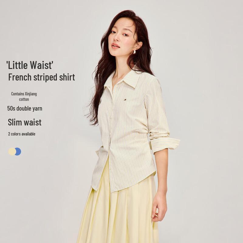 INMAN Striped Pleated Long Sleeve Shirt L