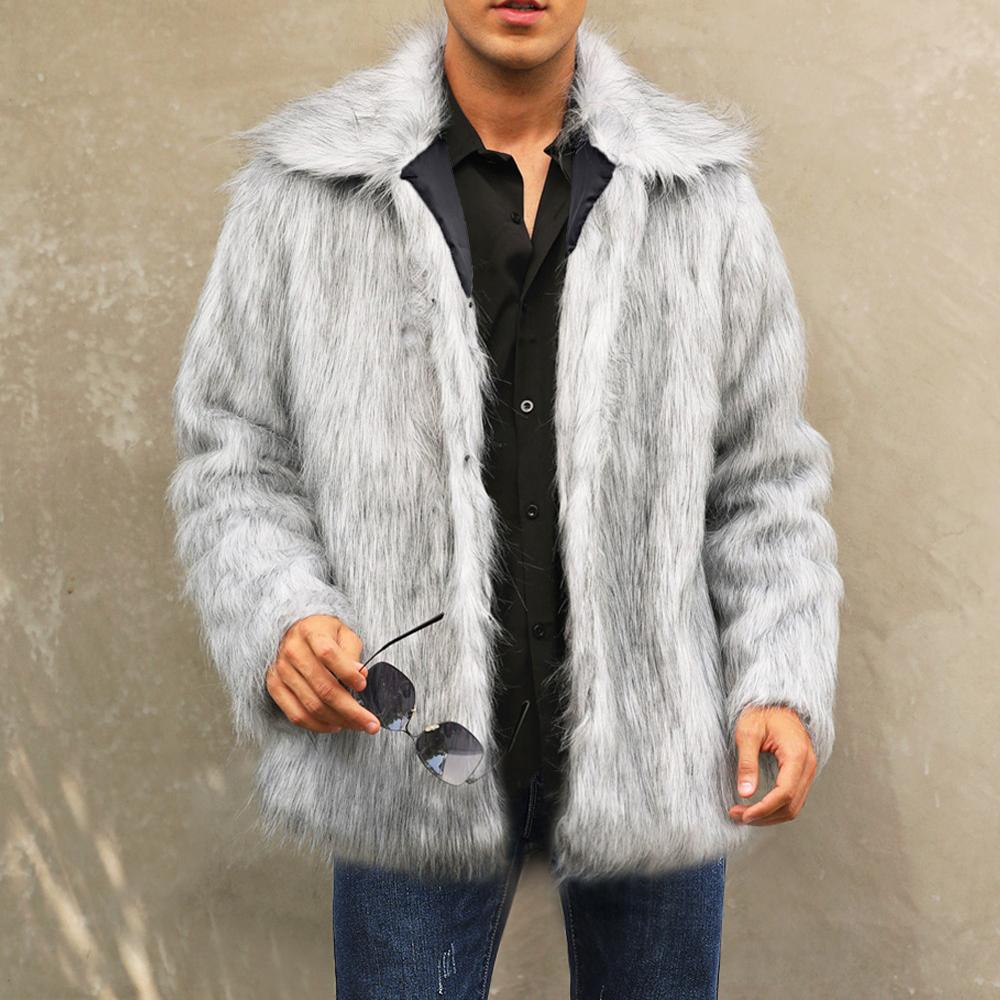 

FiveFive Мужская зимняя пушистая искусственная шуба Мужская куртка с воротником-стойкой из меха лисы Пальто больших размеров Одежда XS серый